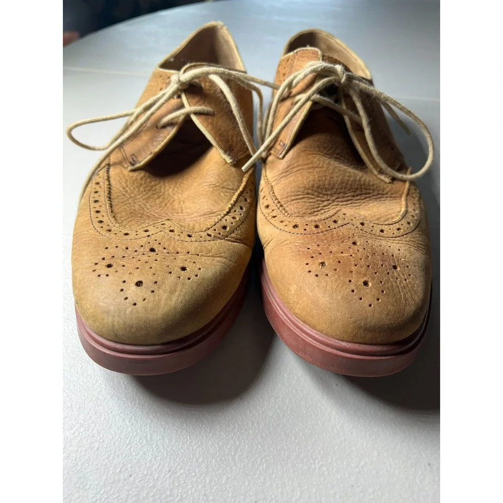 Polo Ralph Lauren Men's 10.5 D Orrick Wing Tip Tan Leather Oxford Shoes Red Sole